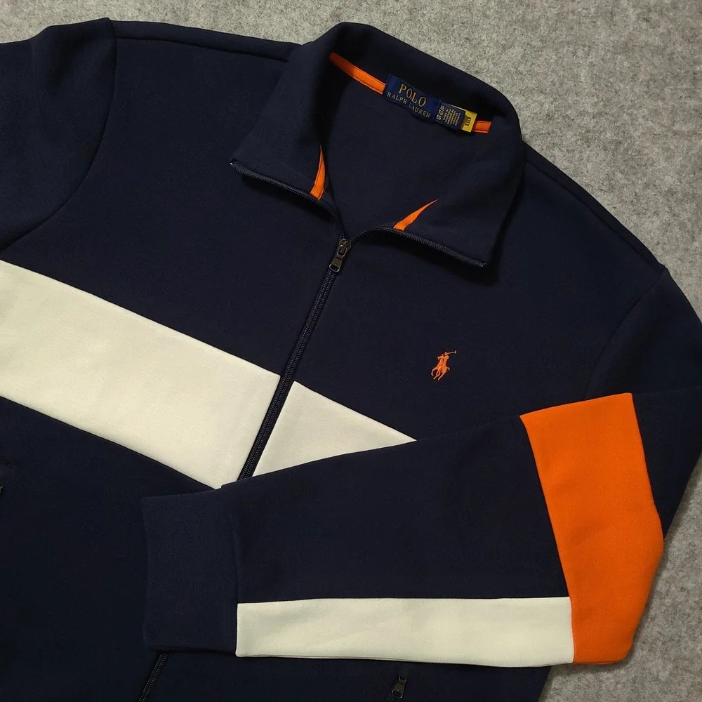 Polo Ralph Lauren Track Jacket Mens XL Navy Blue Double Knit Colorblock Zip Up
